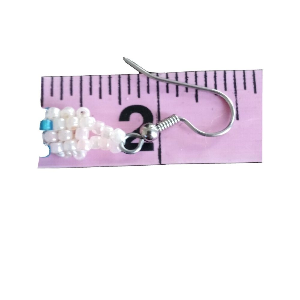 Dangle Drop Beaded Tassel Earrings Handmade Jewelry Pink Blue - Picture 3 of 3